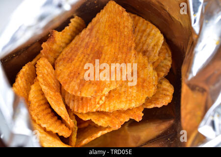 chips inside the package, close-up Stock Photo