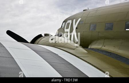 C-47 N150D (101st Airbourne tribute) at the 2019 Shuttleworth Flying Festival to commemorate the 75th anniversary of D-Day Stock Photo