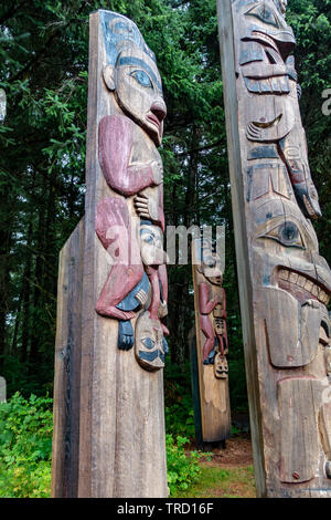 Traditional Totem Poles located in Sitka National Historical Park in ...