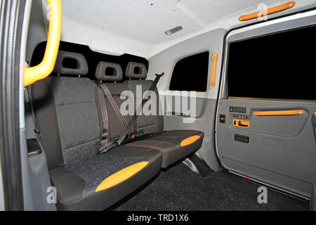 London Taxi Black Cab Passenger Cabin Interior Stock Photo
