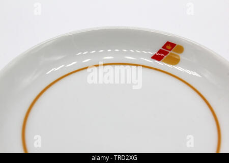 Iberia (spanish airlines), logo on porcelain plate, isolated on a white background Stock Photo