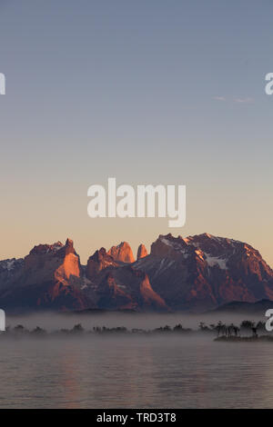 Los Cuernos at sunrise in Torres del Paine NAtional Park, Patagonia, Chile Stock Photo