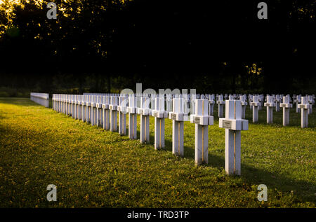 The white crosses marking the graves of French fallen from the First World War, Suippes French National Cemetery Stock Photo