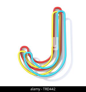 Three basic color wire font Letter J 3D rendering illustration isolated on white background Stock Photo