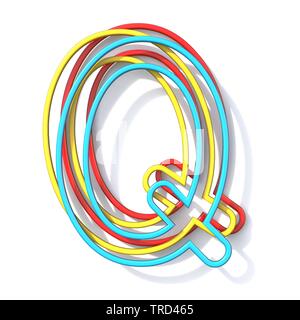 Three basic color wire font Letter Q 3D rendering illustration isolated on white background Stock Photo