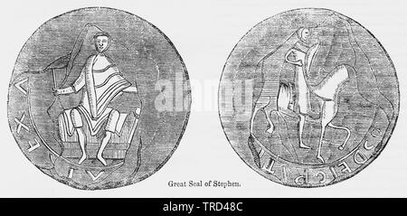 Great Seal of Stephen, Illustration from John Cassell's Illustrated History of England, Vol. I from the earliest period to the reign of Edward the Fourth, Cassell, Petter and Galpin, 1857 Stock Photo