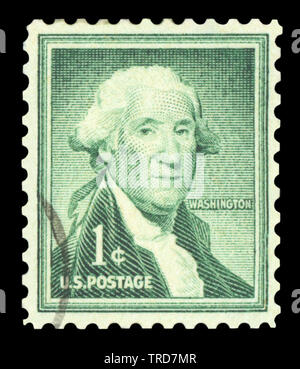 UNITED STATES OF AMERICA - CIRCA 1954: post stamp printed in US (USA) shows 1st president George Washington; liberty issue; Scott 1031 A478 1c green; Stock Photo