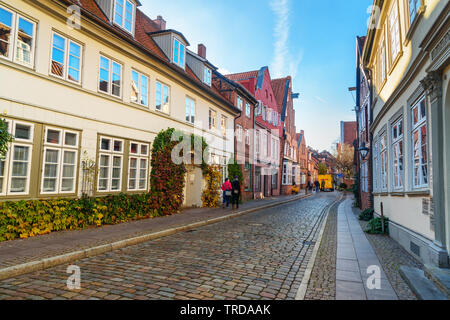 Luneburg, Germany - November 03, 2018: Street with Medieval old brick buildings Stock Photo