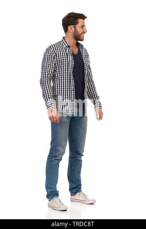 dress shirt jeans and sneakers