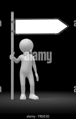 3D icon man in white color holding a sign without text; against black background Stock Photo