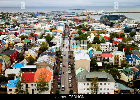 view from Hallgrimskirkja to the town, Iceland, Reykjavik Stock Photo