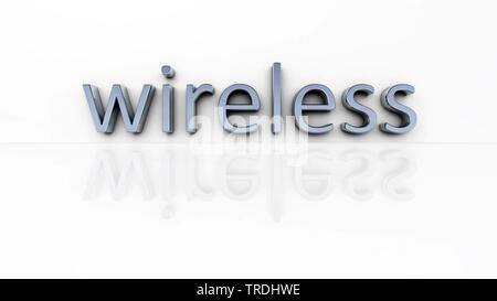 3D computer graphic, illustration of the word WIRELESS in grey color against white background Stock Photo