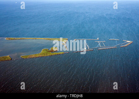 artificial bird island De Kreupel in Ijsselmeer, aerial photo, Netherlands, Northern Netherlands, De Kreupel Stock Photo