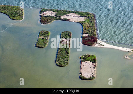 artificial bird island De Kreupel in Ijsselmeer, aerial photo, Netherlands, Northern Netherlands, De Kreupel Stock Photo