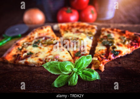 delicious and tasty pizza with toppings Stock Photo