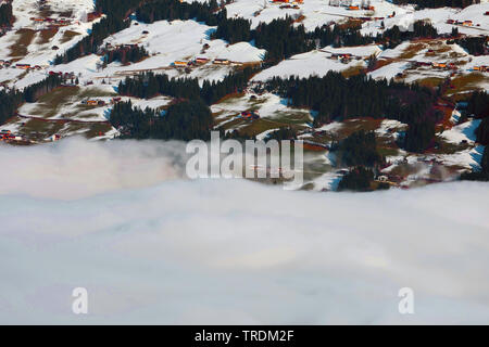 fog in a valley, Zillertal, Hochfuegen, Austria, Tyrol, Zillertal Stock Photo