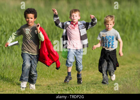 three children in nature, Netherlands Stock Photo