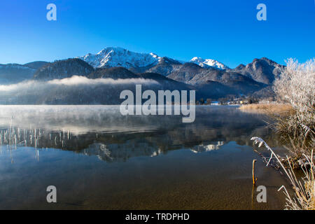 lake Kochel in winter, Jochberg mountain in background, Germany, Bavaria Stock Photo