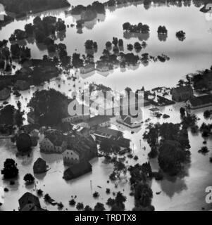 flood area in the area of Sulbach/Inn, aerial photo of the year 1959, Germany, Bavaria, Niederbayern, Lower Bavaria, Sulzbach am Inn Stock Photo
