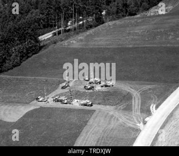 oilwell drilling at Ameramg, aerial photo from the year 1960, Germany, Bavaria Stock Photo