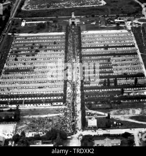 demonstration in the former concentration camp of Dachau, aerial photo from 05.08.1960, Germany, Bavaria, Muenchen Stock Photo