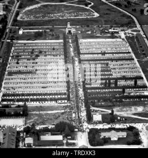 demonstration in the former concentration camp of Dachau, aerial photo from 05.08.1960, Germany, Bavaria, Muenchen Stock Photo