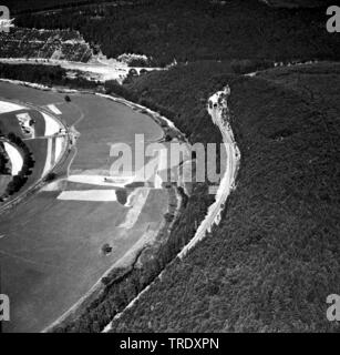 Danube Sinkhole between Immendingen und Moehringen, aerial photo from the year 1961, Germany, Bavaria, Naturpark Obere Donau Stock Photo