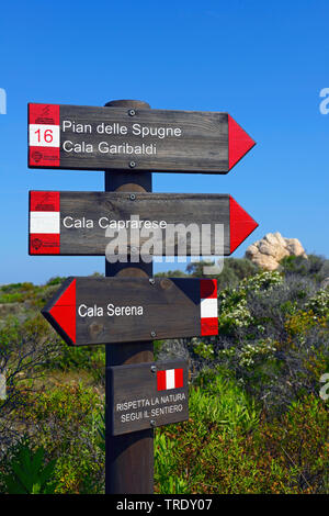 trek informations at the Maddalena archipelago, Italy, Sardegna, Olbia Stock Photo