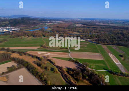 aerial view of Isar floodplains, Germany, Bavaria, Niederbayern, Lower Bavaria, Deggendorf Stock Photo