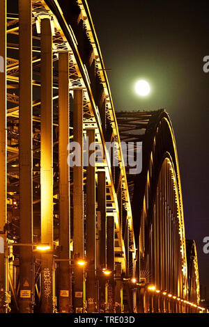 Hohenzollern Bridge at full moon, Germany, North Rhine-Westphalia, Rhineland, Cologne Stock Photo