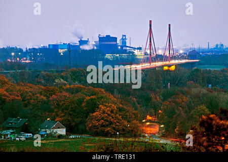 ThyssenKrupp plant and motorway A42, Germany, North Rhine-Westphalia, Ruhr Area, Duisburg Stock Photo