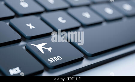 black button on a keyborad with the symbol of an airplane, flight mode Stock Photo