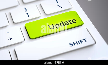 white keyborad with the green button Update Stock Photo