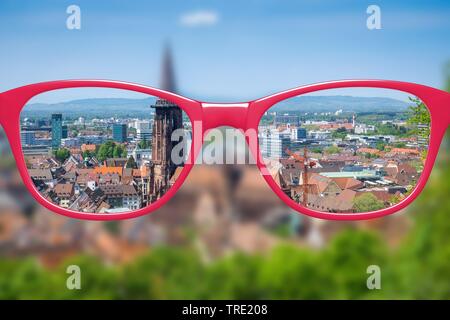 View through glasses sharp with glasses unsharp without glasses, Germany, Baden-Wuerttemberg, Freiburg, Breisgau Stock Photo