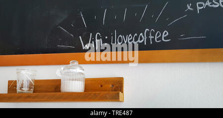wifi password at a board: ilovecoffe, Germany Stock Photo