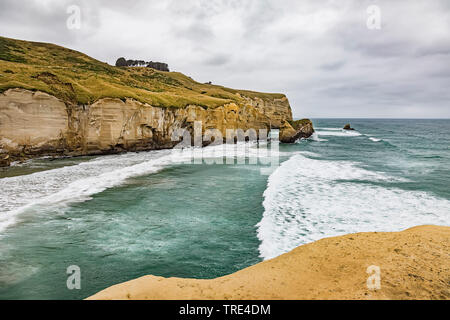 Cliffs at the Tunnel beach nearby Dunedin, New Zealand, Otago, Dunedin Stock Photo