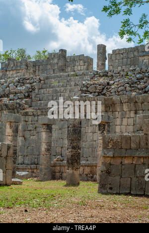 Remains of Maya buildings, in the archaeological area of Chichen Itza, on the Yucatan peninsula Stock Photo