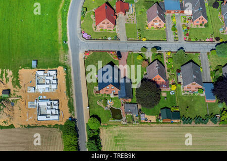 aerial view of rural settlement and new buildings, Germany, Schleswig-Holstein, Northern Frisia Stock Photo