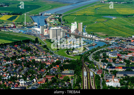 aerial view to town with Husumer Au, Germany, Schleswig-Holstein, Northern Frisia, Husum Stock Photo