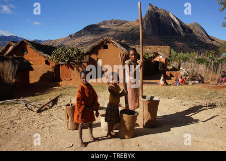 every day life at the village Bethsileo, Madagascar, Tsaranoro Stock Photo