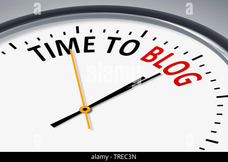 3D computer graphic, clock lettering TIME TO BLOG Stock Photo