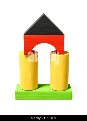 House built out of wooden bricks in the national colors of Germany Stock Photo