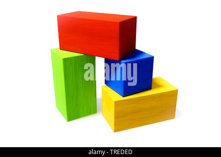 Four multicolored wooden bricks Stock Photo