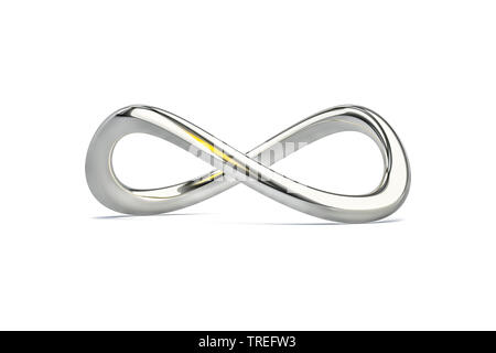 3D computer graphic, chromium-plated infinity symbol against white background Stock Photo