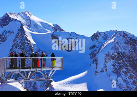 Panoramic bridge on the top of Aiguille Rouge summit ( 3200 m ) on the ski resort of Les Arcs in Tarentaise valley, France, Savoie Stock Photo