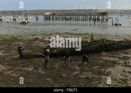 The shipwreck of minesweeper MMS 113 during low tide in Gosport, Hampshire, UK Stock Photo