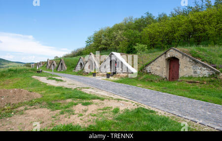 Traditional wine cellars in Hercegkut near Sarospatak Tokaj region Hungary - Button Hill Stock Photo