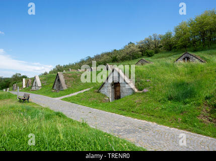 Traditional wine cellars in Hercegkut near Sarospatak Tokaj region Hungary - Button Hill Stock Photo