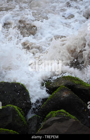 Waves Crashing Rocks Stock Photo