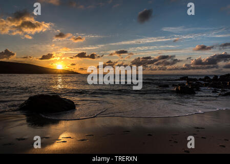 A beautiful golden sunset on Porthmeor surf beach St.ives Cornwall UK Europe Stock Photo